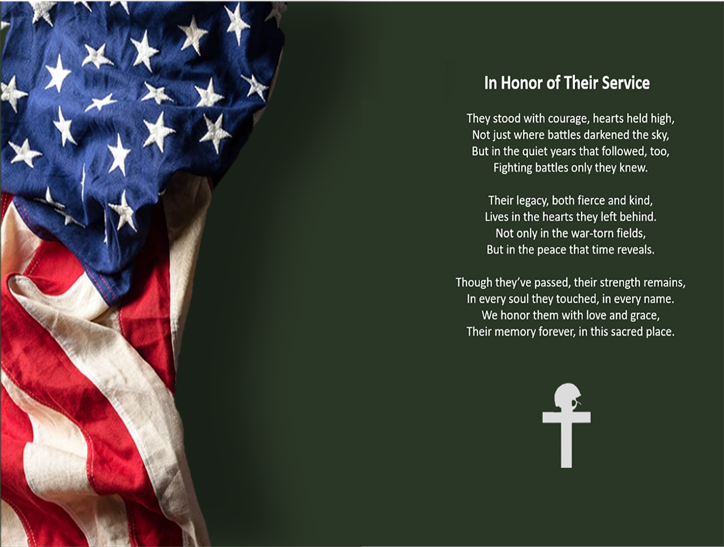 WRRF tribute card with an American flag and the poem In Honor of Their Service
